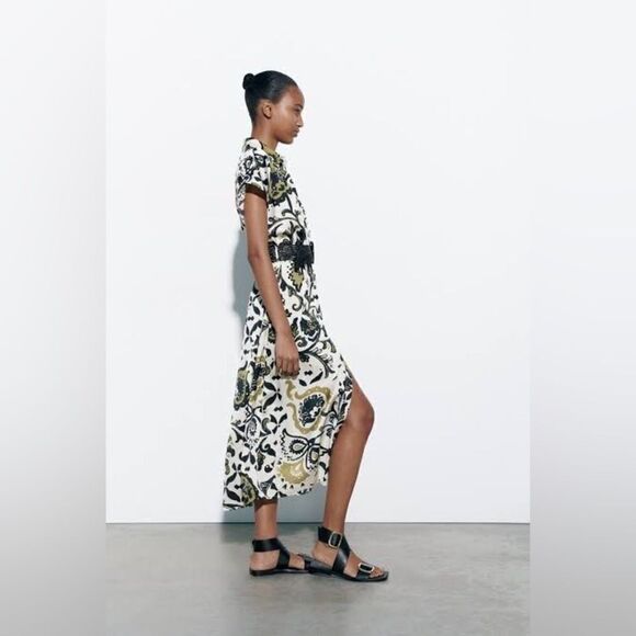 Zara Printed Belted Shirt Dress New - Picture 2 of 5